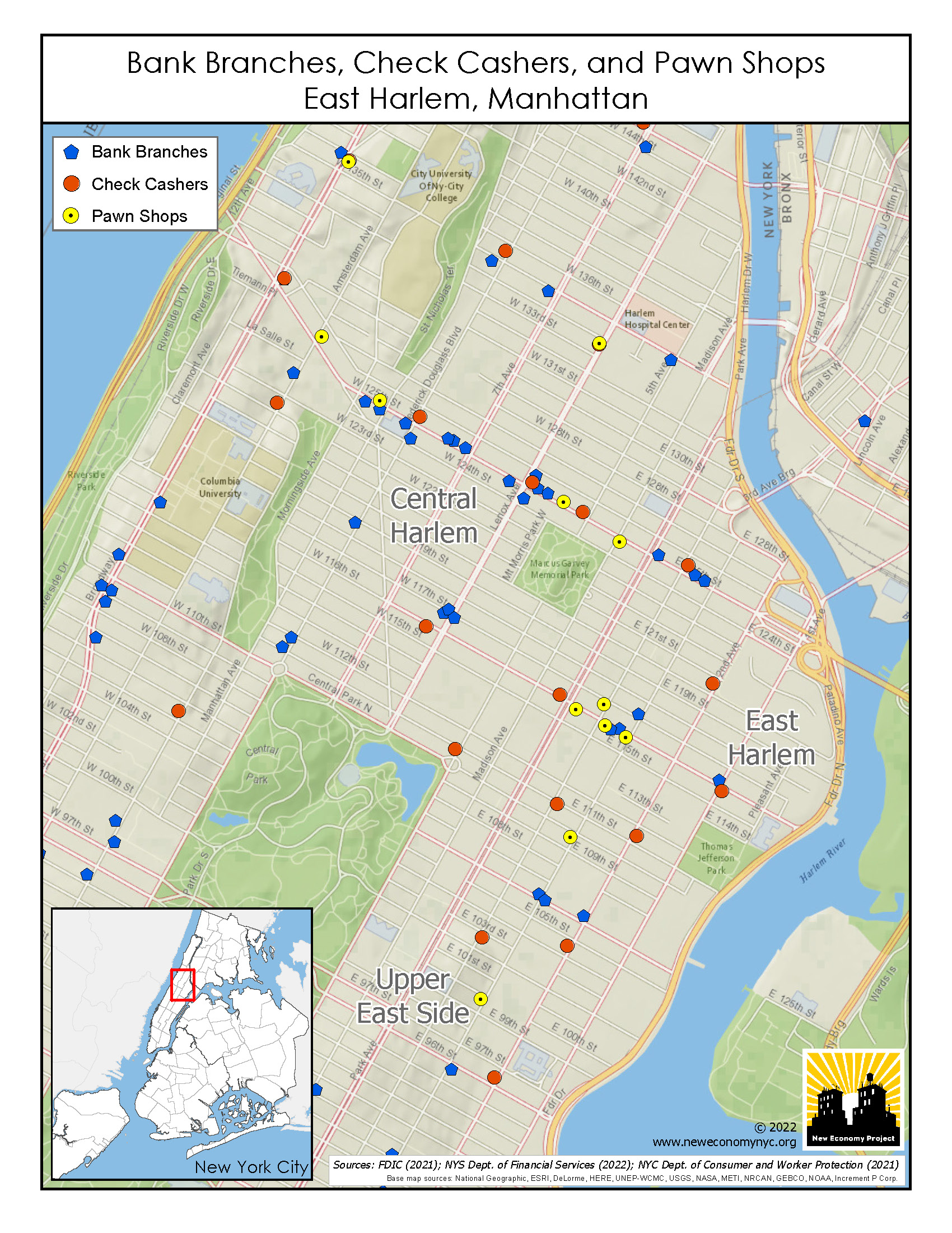 Bank Branches, Check Cashers, and Pawn Shops - East Harlem